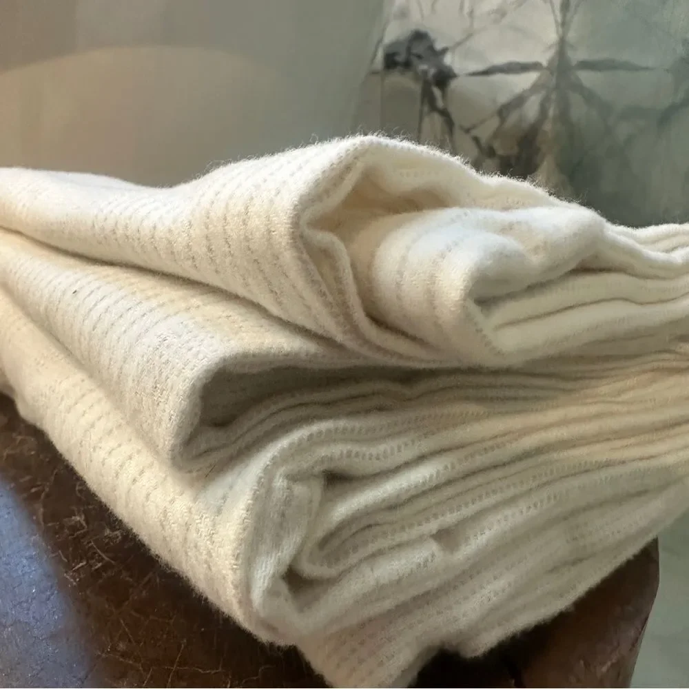 BOLL & BRANCH | cream / oak fine line striped FLANNEL standard pillow covers - Picture 5 of 14